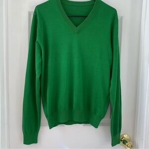 brooks brothers silk cotton blend green v neck sweater mens Sz S